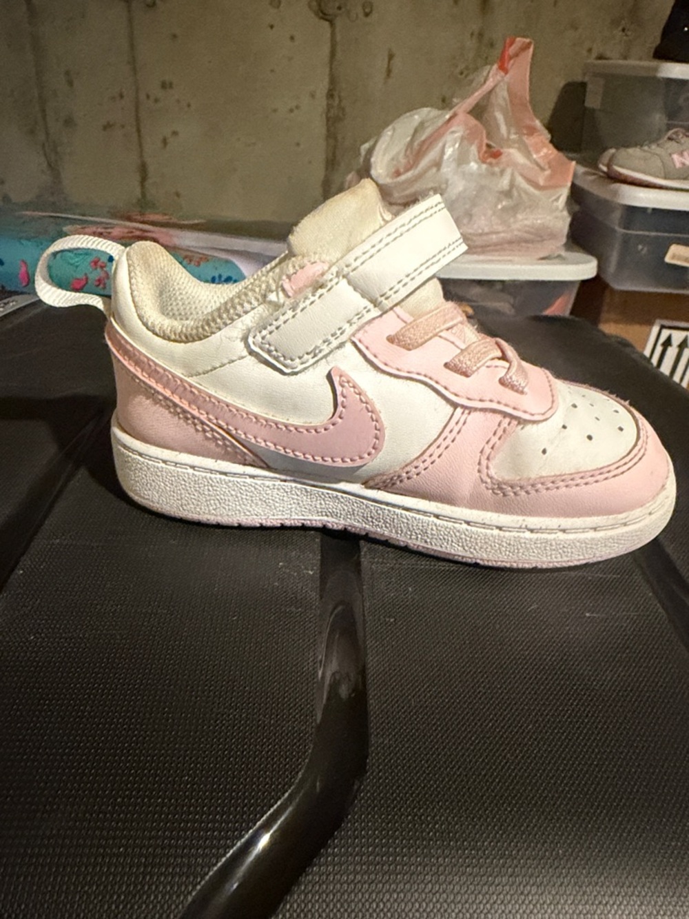 Nike Little Kids' White and Light Pink Velcro Sneaker